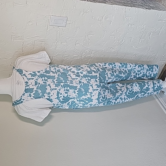 Colsie Jumpsuit Overalls Coveralls Crop Sleeveless Pockets Tie-Dye Green White M - Picture 5 of 14